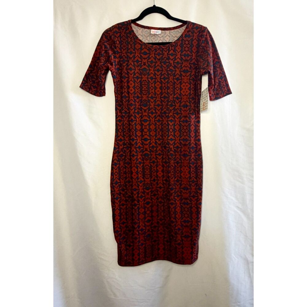 NWT LuLaRoe Julia red and blue midi dress. Size XS